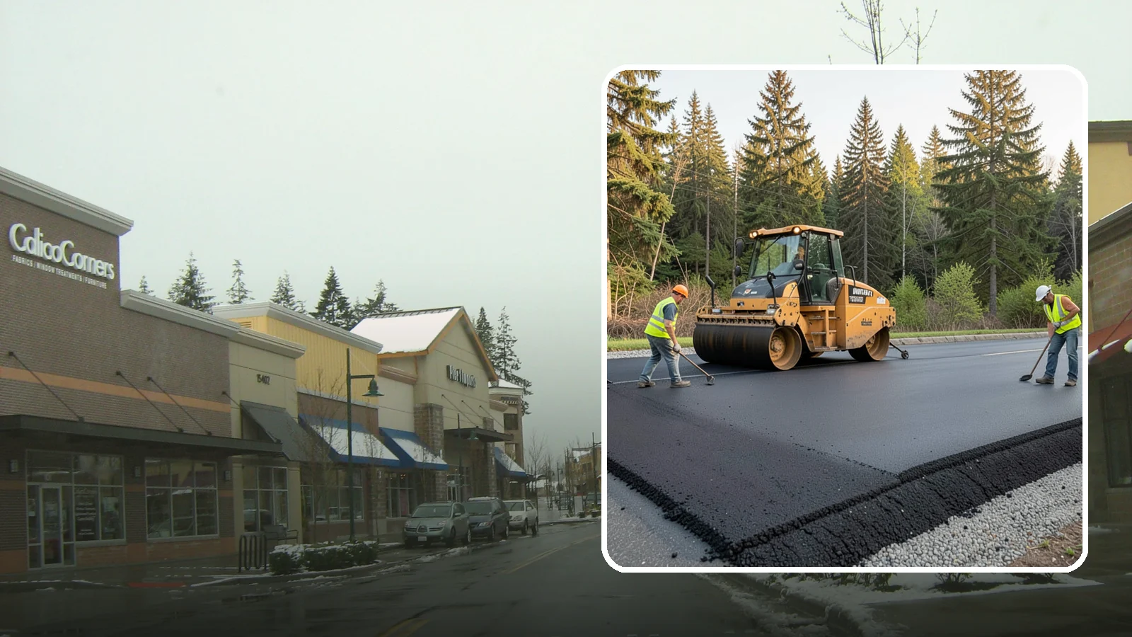 Asphalt Berm Construction in Mill Creek, Snohomish County, WA - Machine-extruded asphalt berms and curbs that direct runoff and define pavement edges.