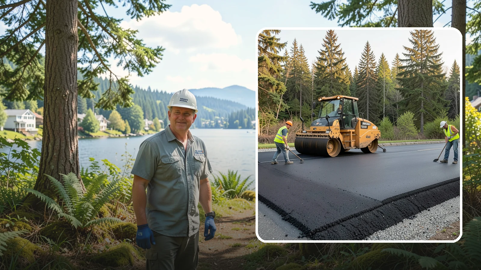 Asphalt Berm Construction in Milton, King County, WA - Machine-extruded asphalt berms and curbs that direct runoff and define pavement edges.
