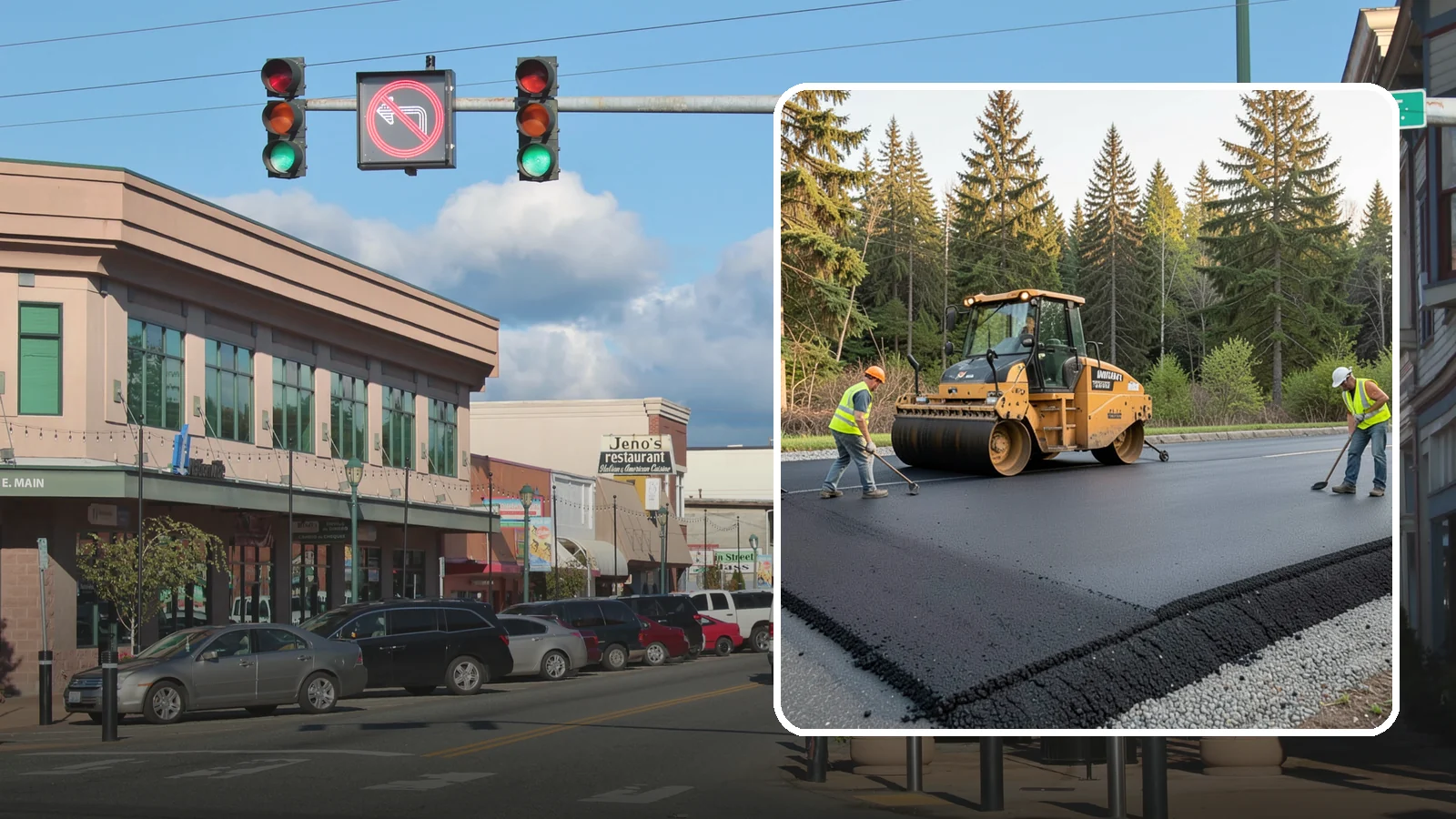 Asphalt Berm Construction in Monroe, Snohomish County, WA - Machine-extruded asphalt berms and curbs that direct runoff and define pavement edges.
