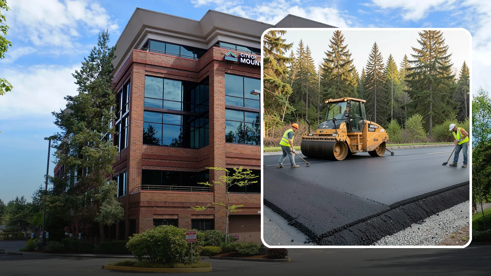 Asphalt Berm Construction in Mountlake Terrace, Snohomish County, WA - Machine-extruded asphalt berms and curbs that direct runoff and define pavement edges.