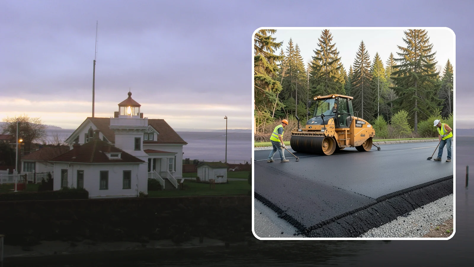 Asphalt Berm Construction in Mukilteo, Snohomish County, WA - Machine-extruded asphalt berms and curbs that direct runoff and define pavement edges.