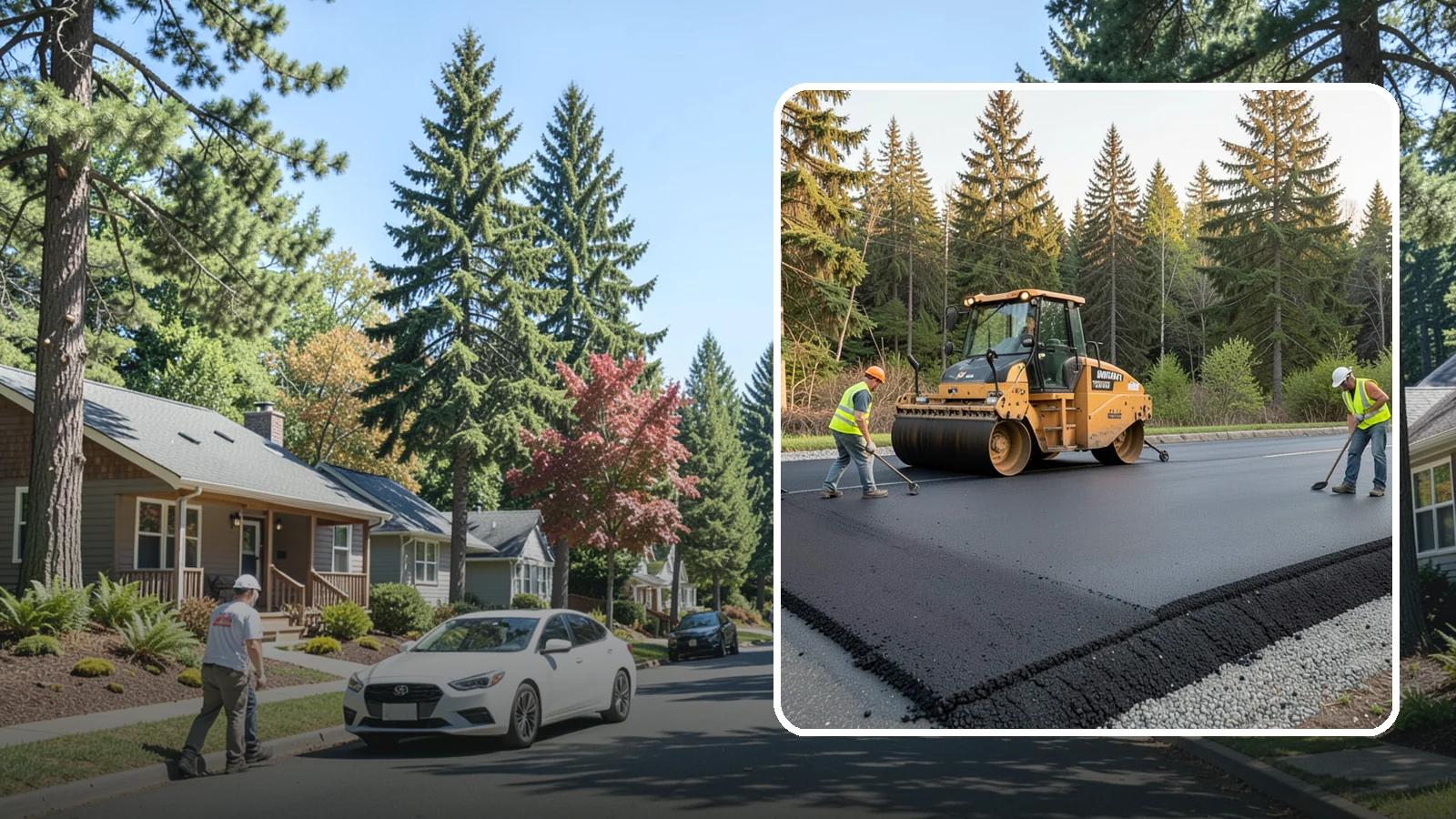 Asphalt Berm Construction in Orting, Pierce County, WA - Machine-extruded asphalt berms and curbs that direct runoff and define pavement edges.
