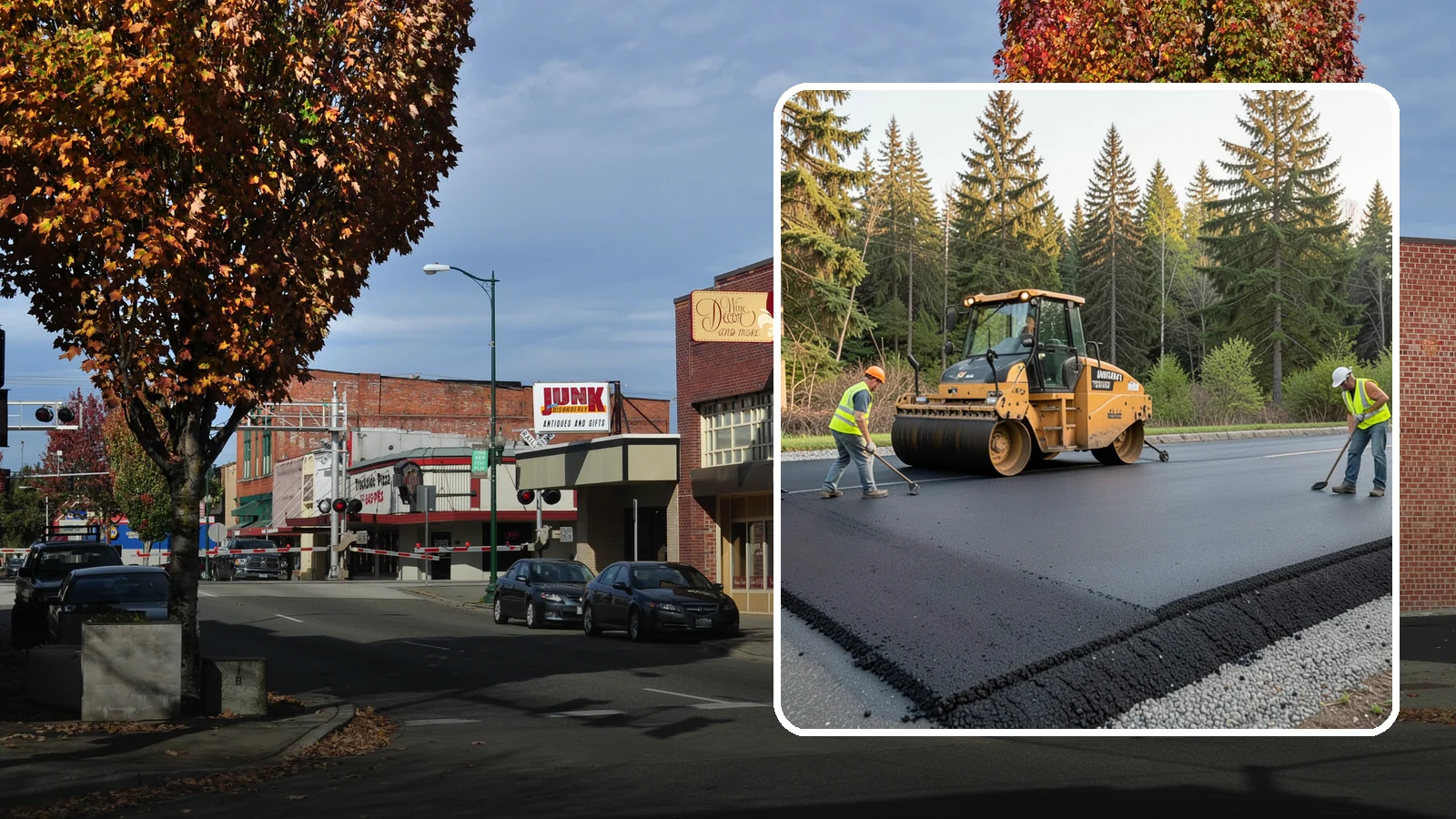 Asphalt Berm Construction in Puyallup, Pierce County, WA - Machine-extruded asphalt berms and curbs that direct runoff and define pavement edges.