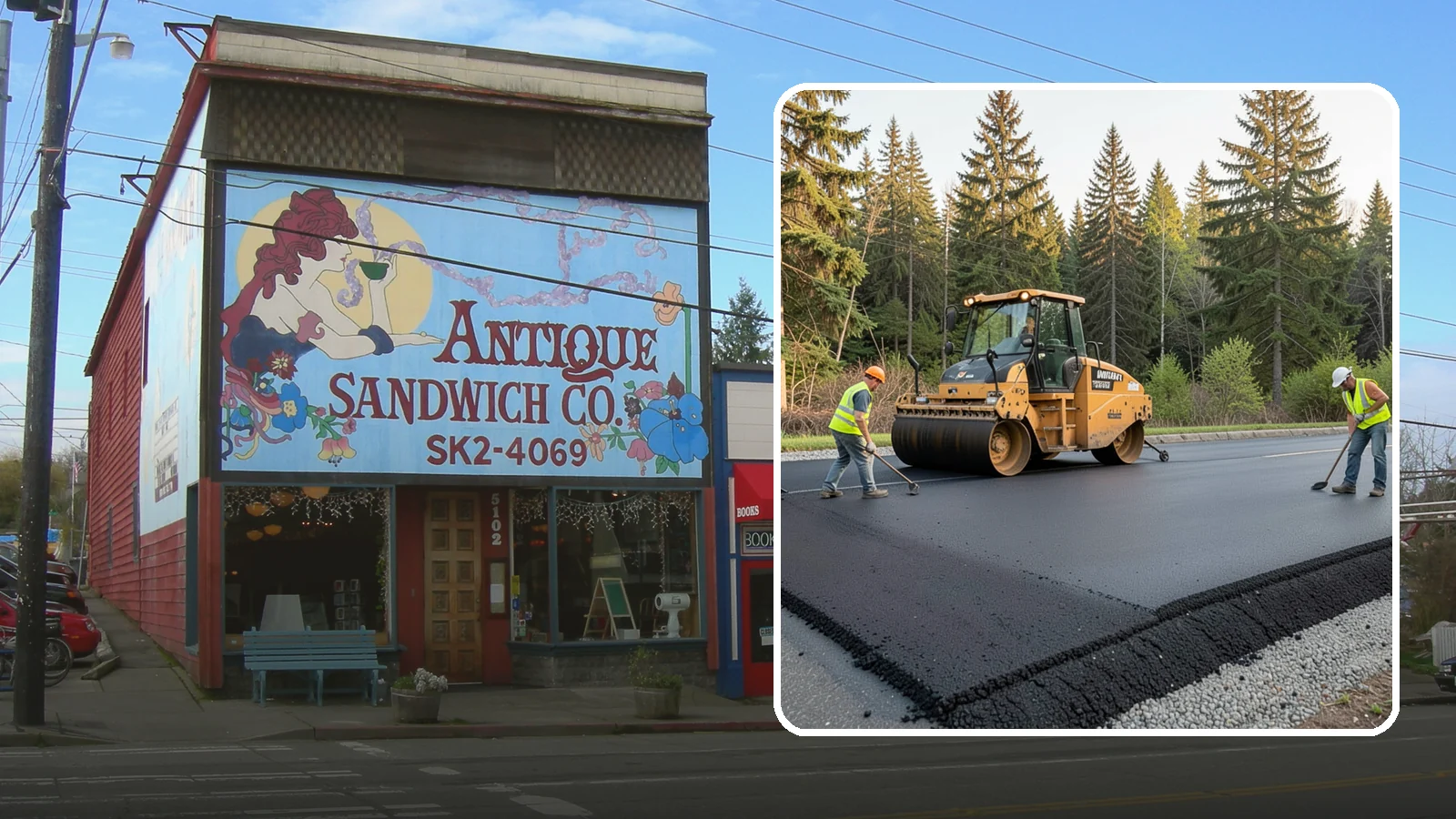 Asphalt Berm Construction in Ruston, Pierce County, WA - Machine-extruded asphalt berms and curbs that direct runoff and define pavement edges.