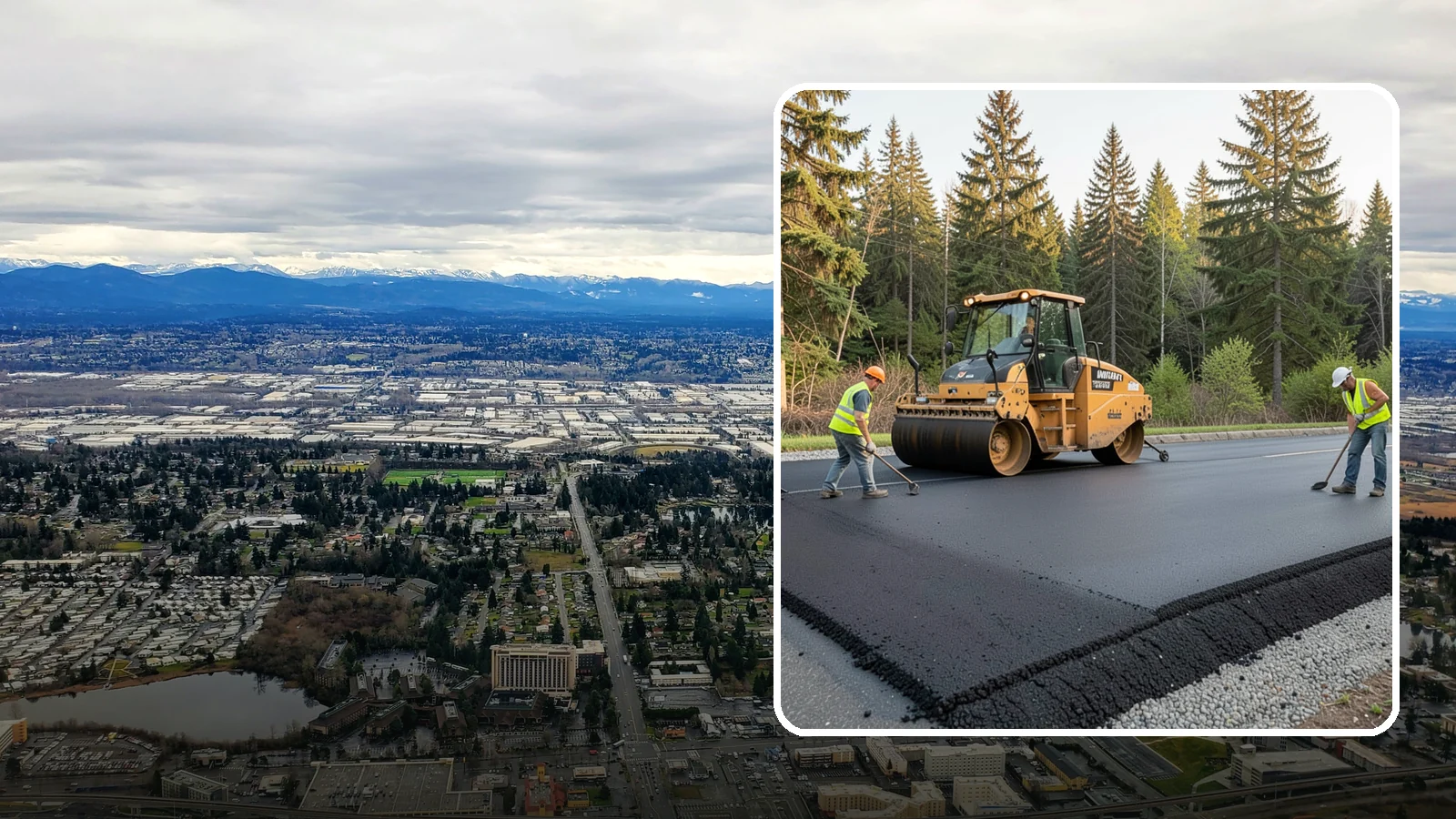Asphalt Berm Construction in SeaTac, King County, WA - Machine-extruded asphalt berms and curbs that direct runoff and define pavement edges.