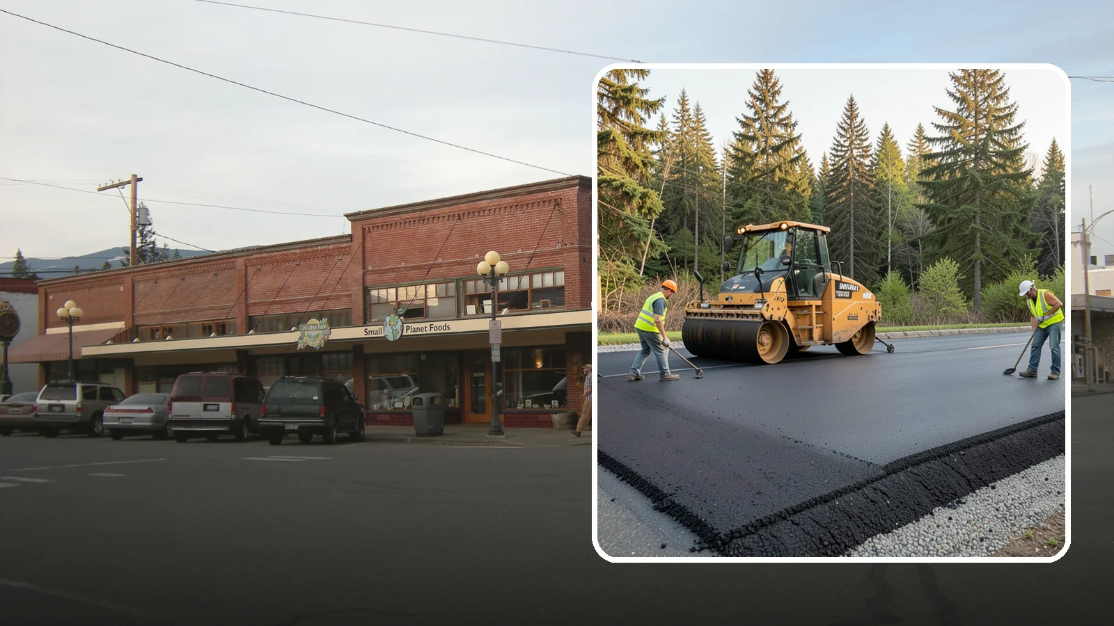 Asphalt Berm Construction in Sedro-Woolley, Skagit County, WA - Machine-extruded asphalt berms and curbs that direct runoff and define pavement edges.