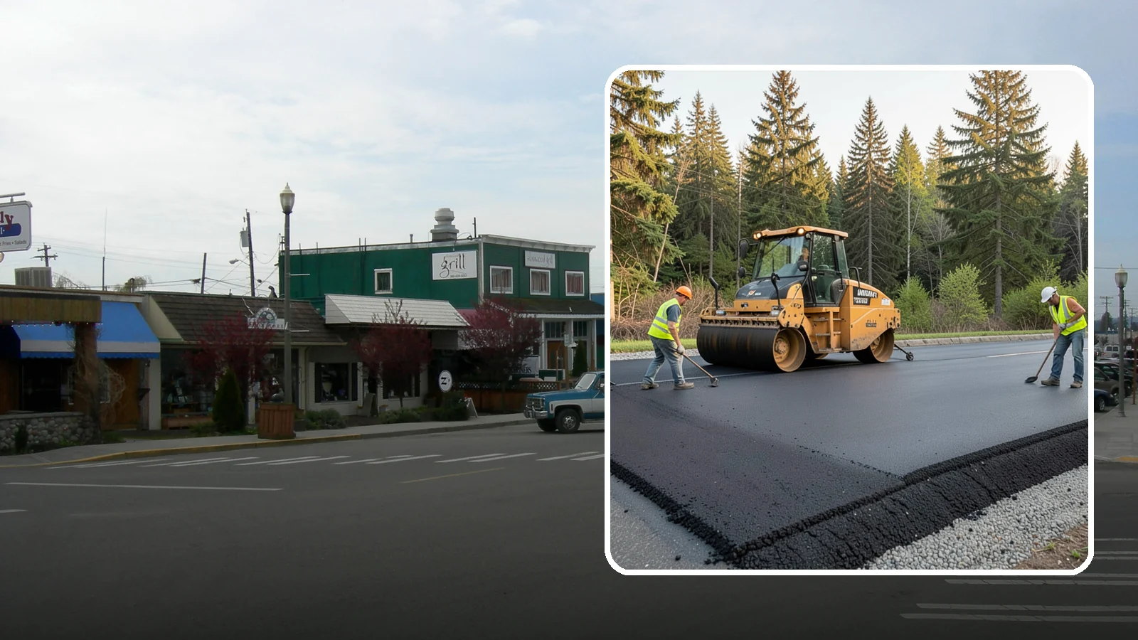 Asphalt Berm Construction in Stanwood, Snohomish County, WA - Machine-extruded asphalt berms and curbs that direct runoff and define pavement edges.