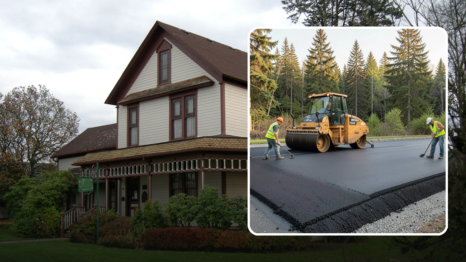 Asphalt Berm Construction in Sumner, Pierce County, WA - Machine-extruded asphalt berms and curbs that direct runoff and define pavement edges.