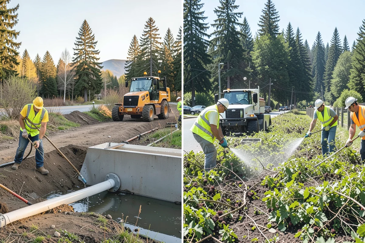 Asphalt Berm Construction in Sumner, Pierce County, WA - Confirm the alignment and drainage flow line