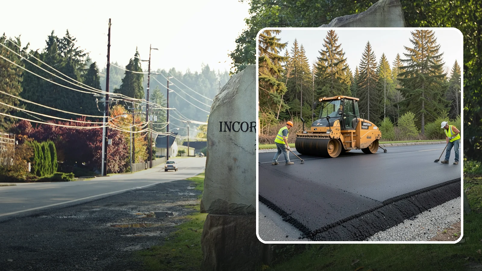 Asphalt Berm Construction in Wilkeson, Pierce County, WA - Machine-extruded asphalt berms and curbs that direct runoff and define pavement edges.