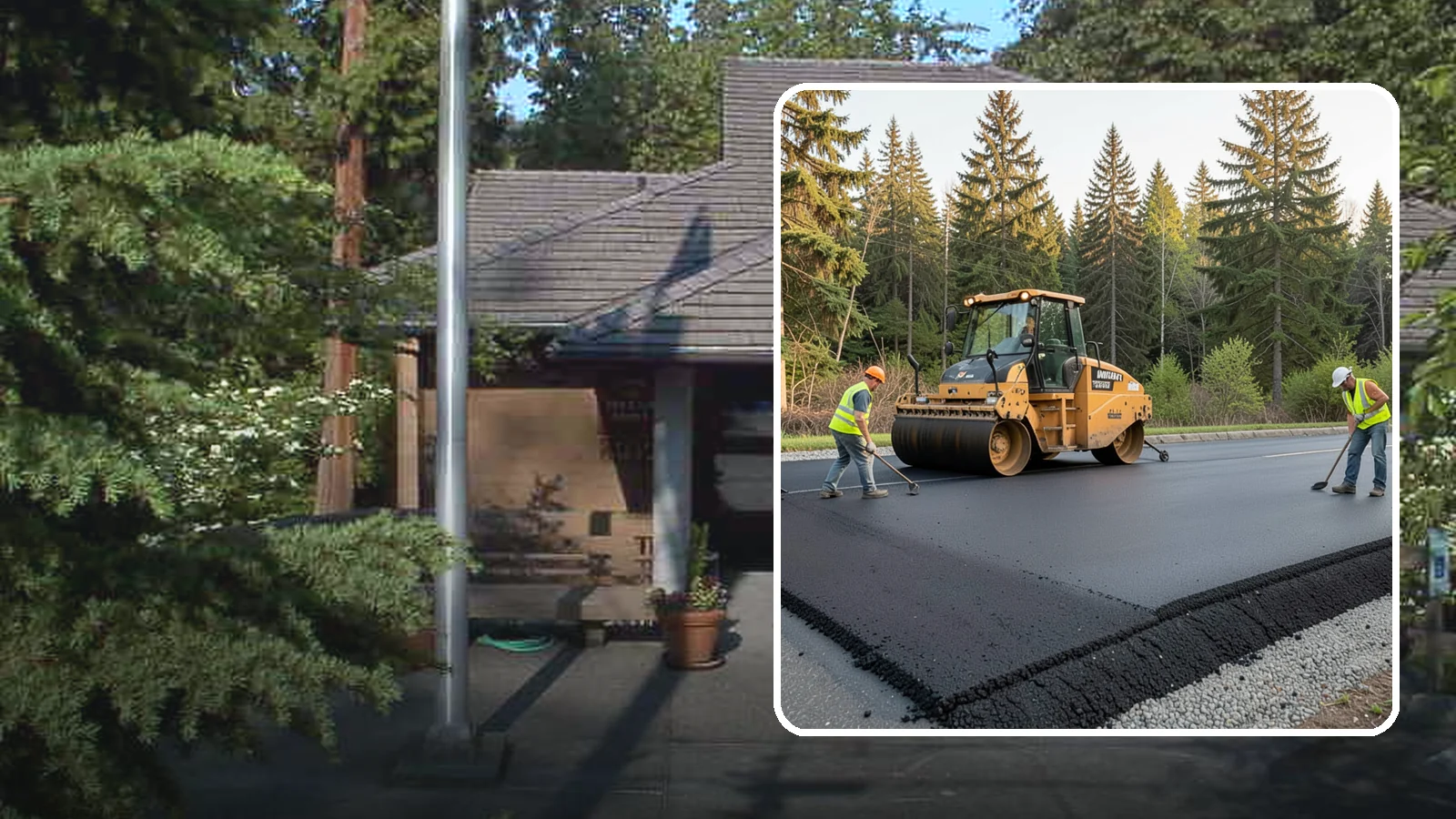 Asphalt Berm Construction in Yarrow Point, King County, WA - Machine-extruded asphalt berms and curbs that direct runoff and define pavement edges.