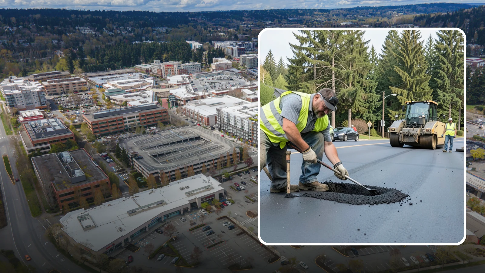 Asphalt Patching in Redmond, King County, WA - Durable asphalt patching that restores failed pavement sections, utility cuts, and localized potholes.