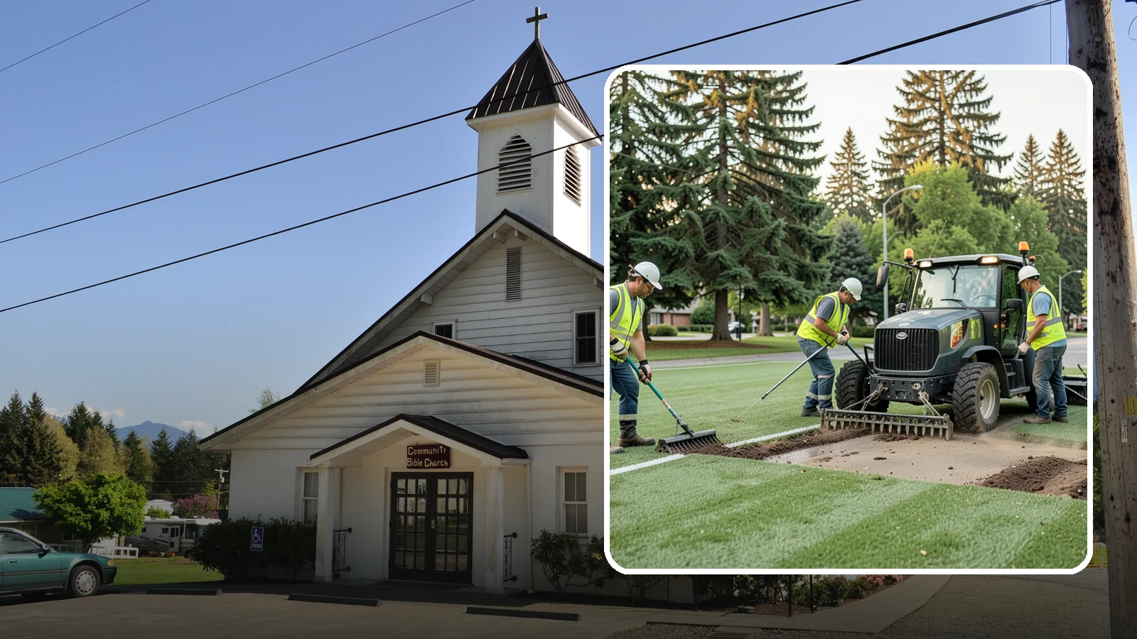 Athletic Field Aeration in Concrete, Skagit County, WA - Core and solid-tine aeration that relieves compaction and improves drainage on heavily used sports fields.