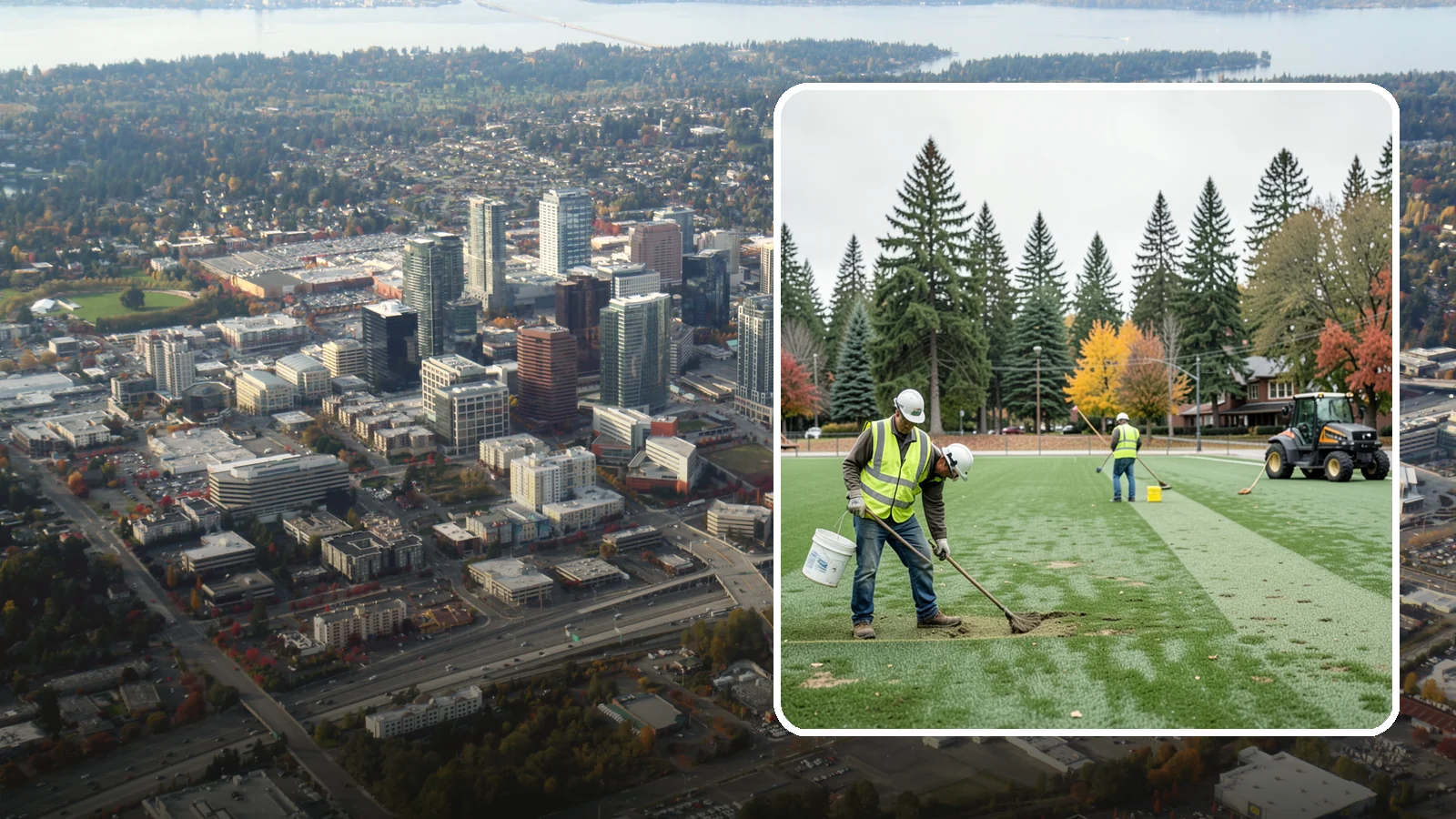 Athletic Field Overseeding in Bellevue, King County, WA - Overseeding of worn sports turf that restores density, coverage, and durability on public athletic fields.
