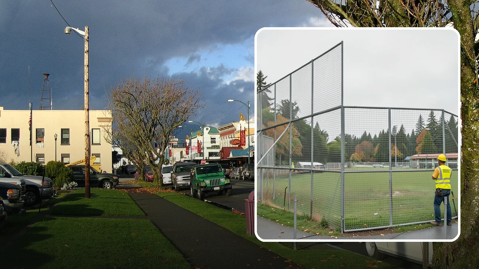 Backstop Installation in Arlington, Snohomish County, WA - Installation of ballfield backstops and protective fencing to regulation height and safety standards.