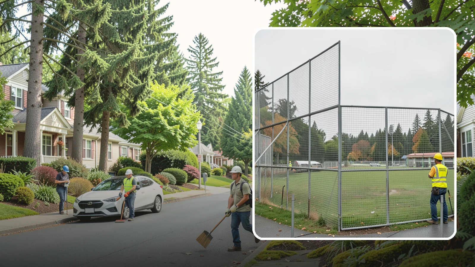 Backstop Installation in Beaux Arts Village, King County, WA - Installation of ballfield backstops and protective fencing to regulation height and safety standards.