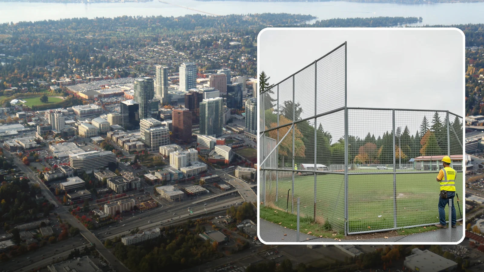 Backstop Installation in Bellevue, King County, WA - Installation of ballfield backstops and protective fencing to regulation height and safety standards.