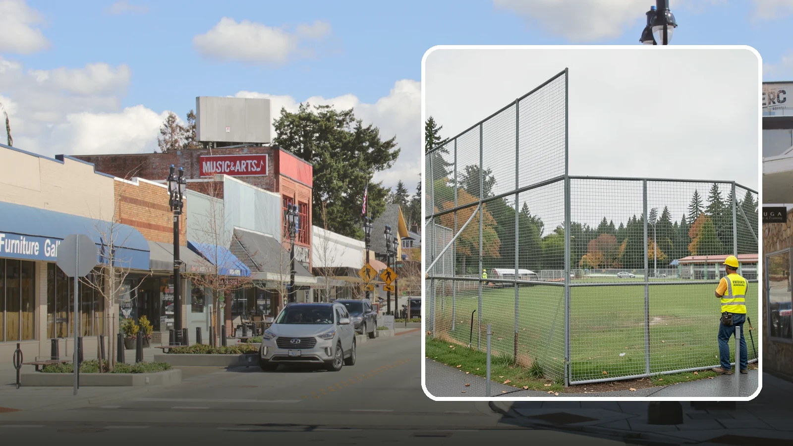 Backstop Installation in Bothell, King County, WA - Installation of ballfield backstops and protective fencing to regulation height and safety standards.
