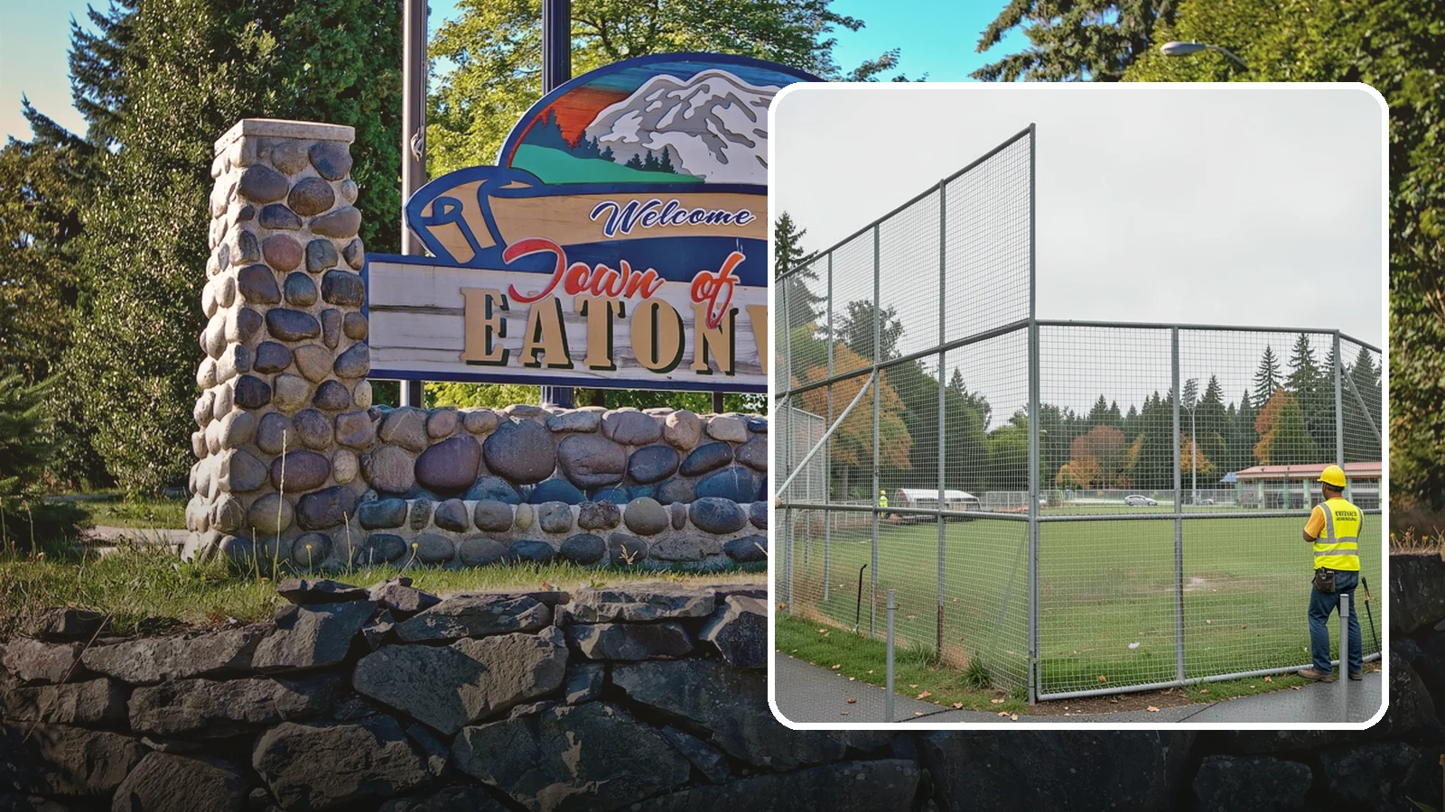 Backstop Installation in Eatonville, Pierce County, WA - Installation of ballfield backstops and protective fencing to regulation height and safety standards.