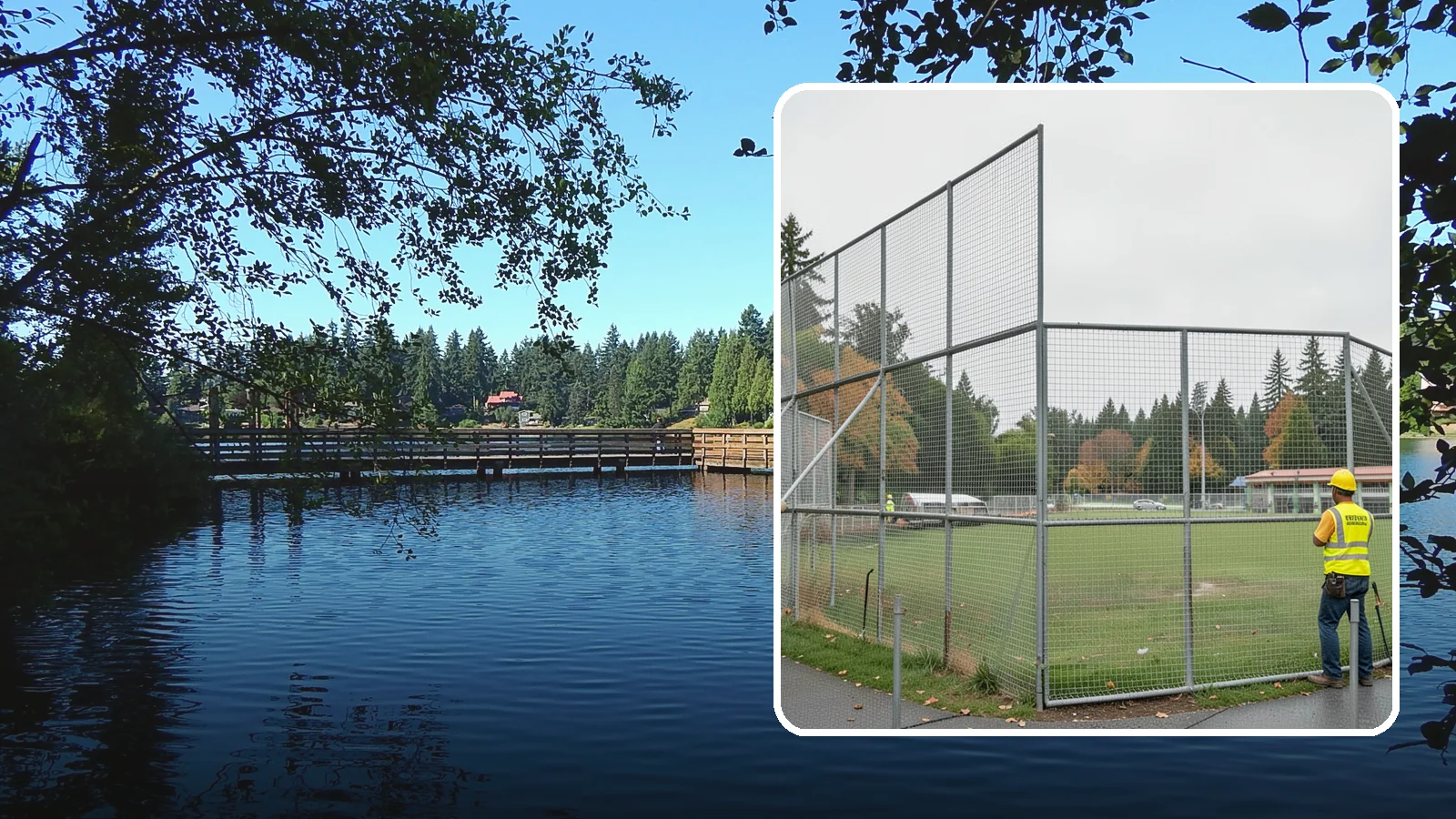 Backstop Installation in Federal Way, King County, WA - Installation of ballfield backstops and protective fencing to regulation height and safety standards.