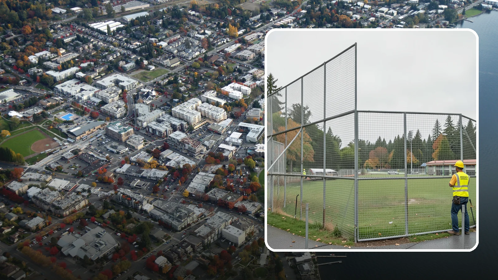 Backstop Installation in Kirkland, King County, WA - Installation of ballfield backstops and protective fencing to regulation height and safety standards.