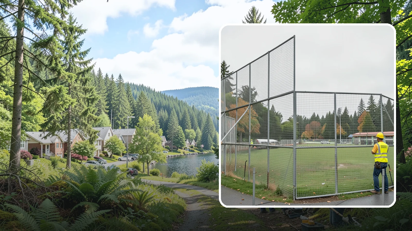 Backstop Installation in Lake Forest Park, King County, WA - Installation of ballfield backstops and protective fencing to regulation height and safety standards.