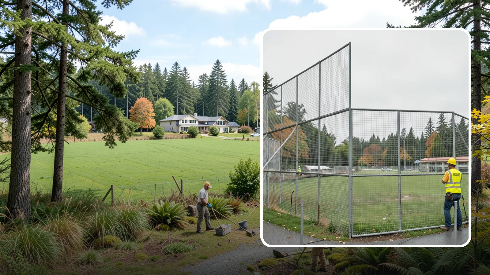 Backstop Installation in Lyman, Skagit County, WA - Installation of ballfield backstops and protective fencing to regulation height and safety standards.