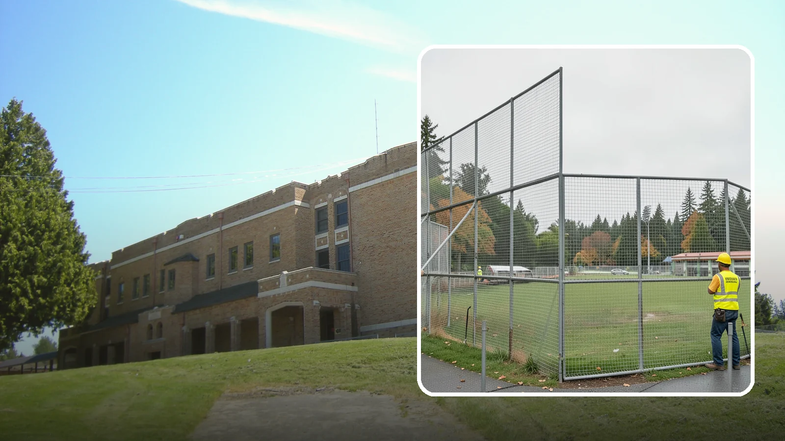 Backstop Installation in Maple Valley, King County, WA - Installation of ballfield backstops and protective fencing to regulation height and safety standards.