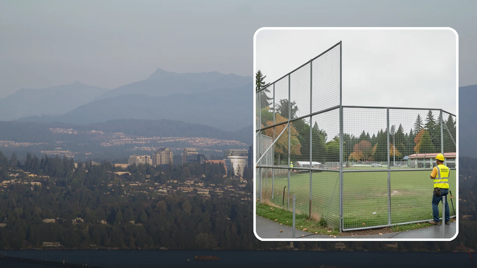 Backstop Installation in Medina, King County, WA - Installation of ballfield backstops and protective fencing to regulation height and safety standards.