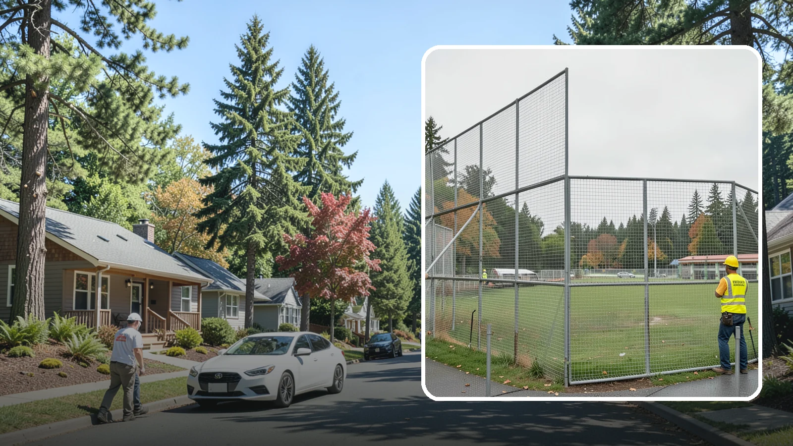 Backstop Installation in Orting, Pierce County, WA - Installation of ballfield backstops and protective fencing to regulation height and safety standards.