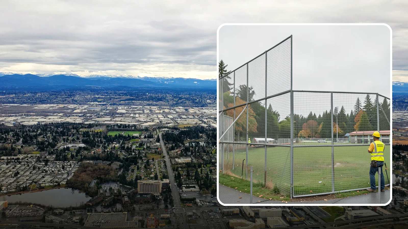 Backstop Installation in SeaTac, King County, WA - Installation of ballfield backstops and protective fencing to regulation height and safety standards.