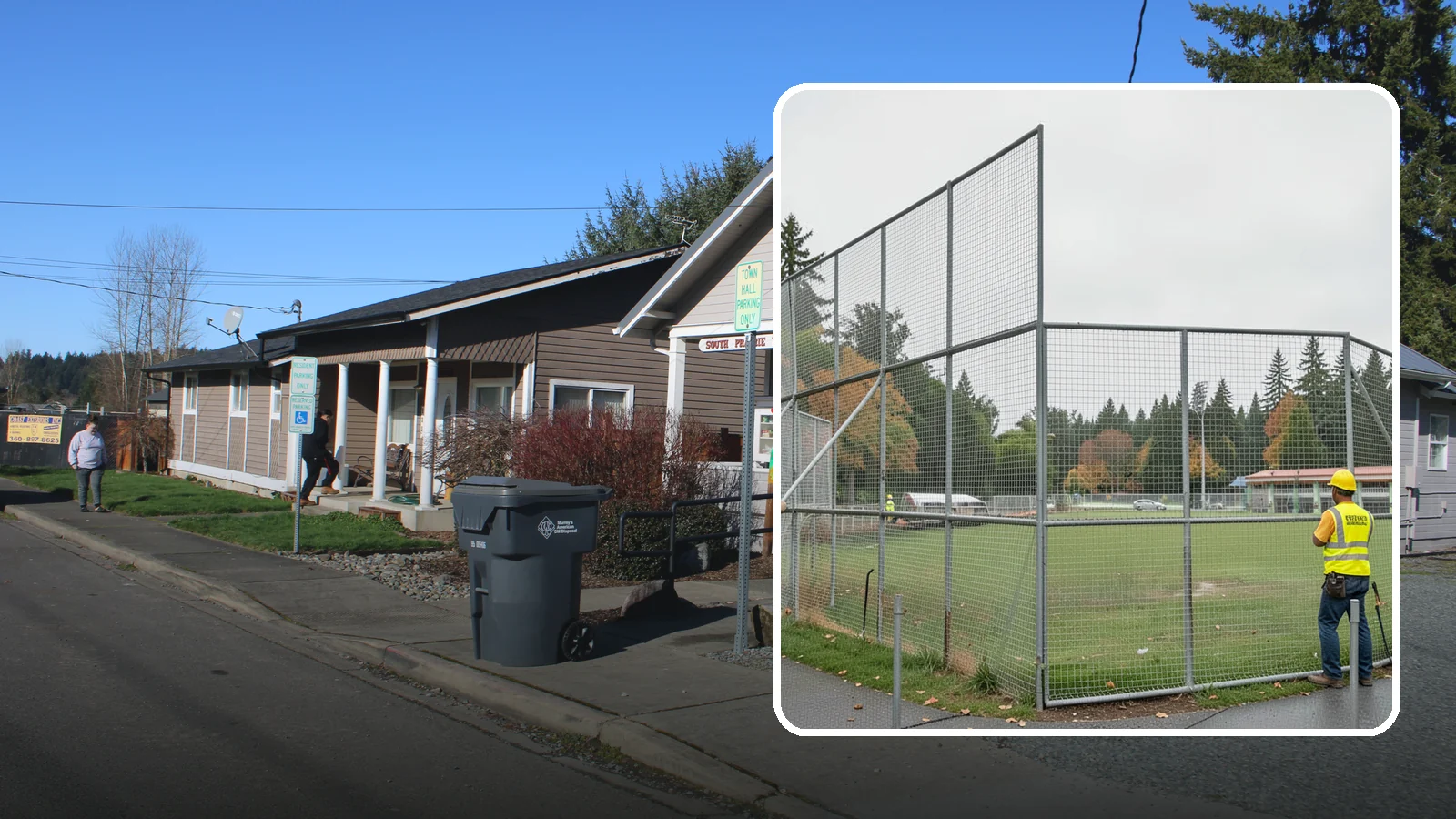 Backstop Installation in South Prairie, Pierce County, WA - Installation of ballfield backstops and protective fencing to regulation height and safety standards.