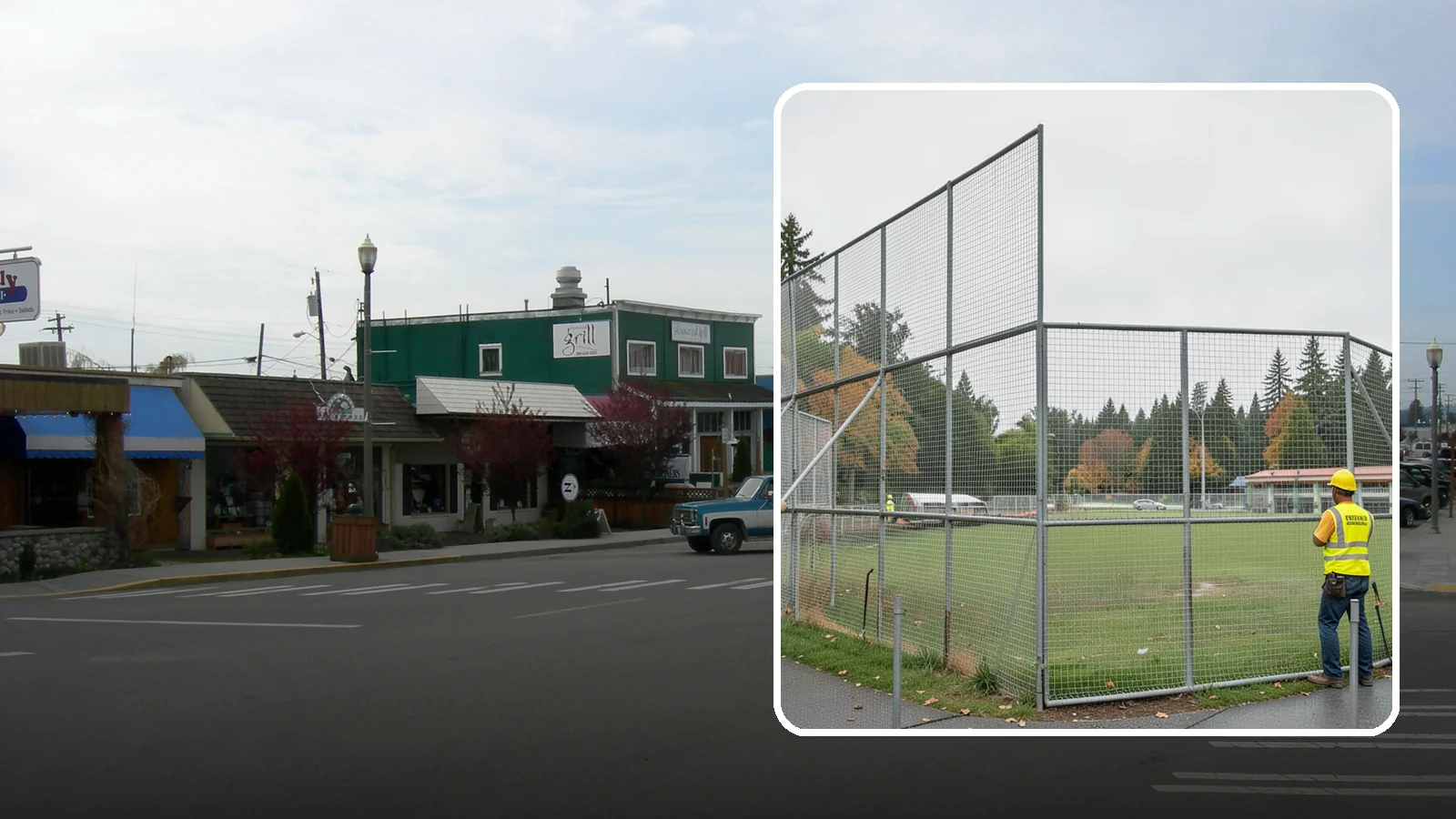 Backstop Installation in Stanwood, Snohomish County, WA - Installation of ballfield backstops and protective fencing to regulation height and safety standards.