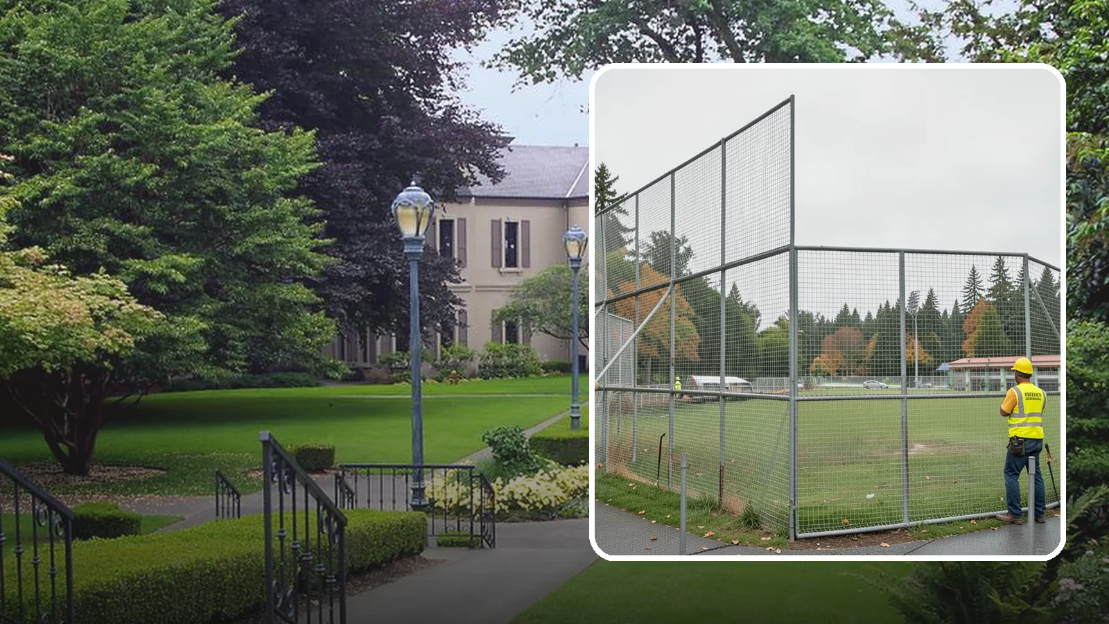Backstop Installation in Woodinville, King County, WA - Installation of ballfield backstops and protective fencing to regulation height and safety standards.