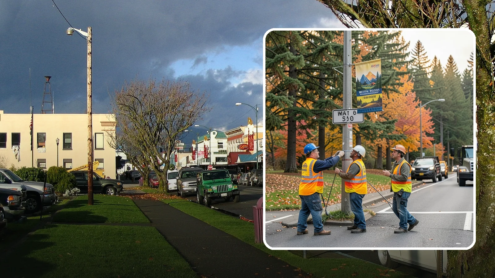 Banner Installation in Arlington, Snohomish County, WA - Installation of street banners and pole banners for Western Washington civic and event promotions.