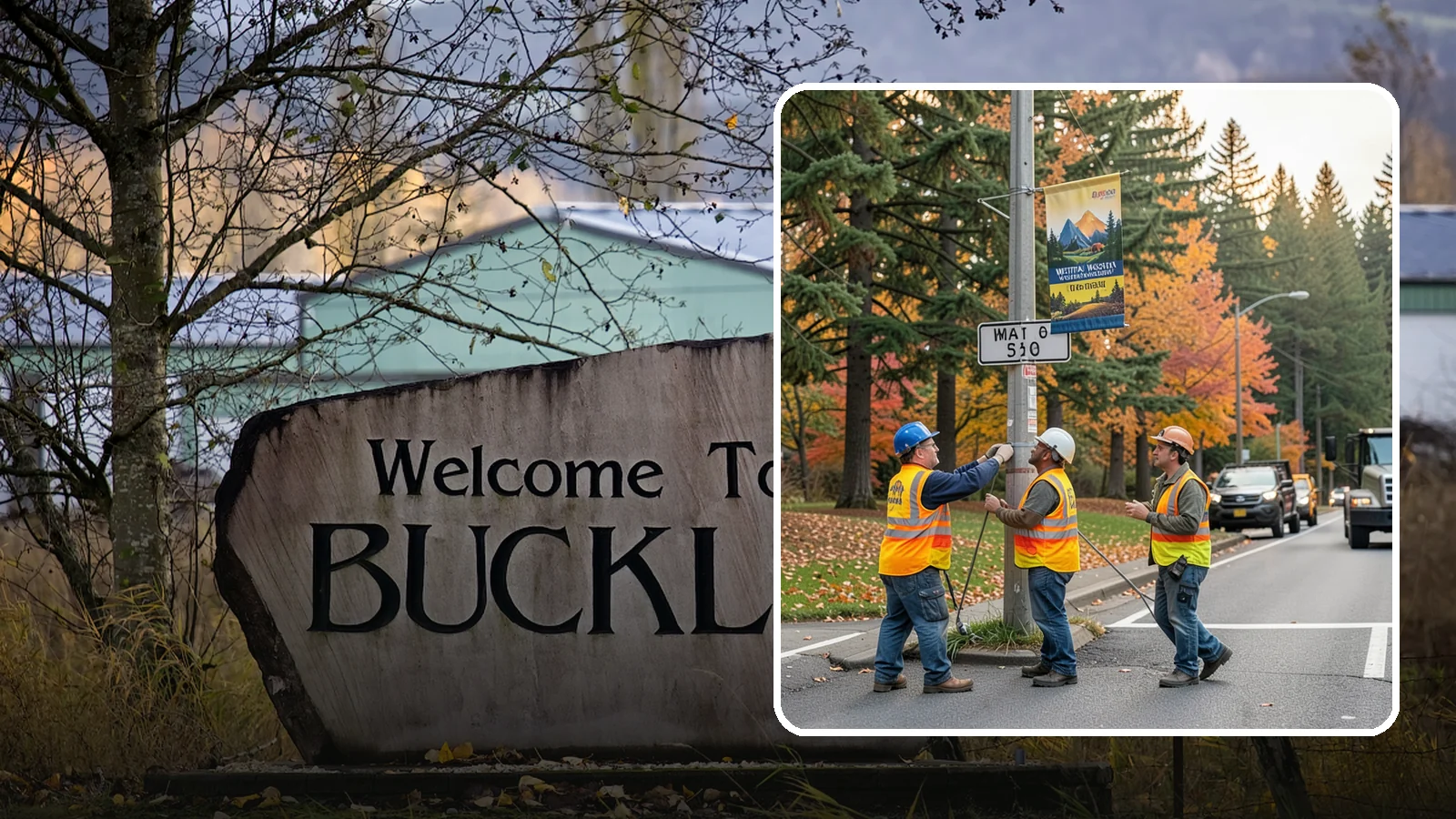 Banner Installation in Buckley, Pierce County, WA - Installation of street banners and pole banners for Western Washington civic and event promotions.