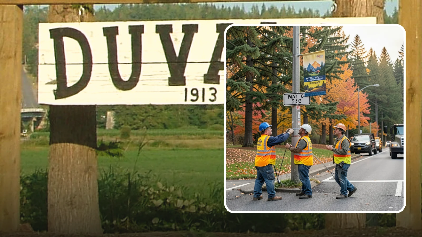 Banner Installation in Duvall, King County, WA - Installation of street banners and pole banners for Western Washington civic and event promotions.