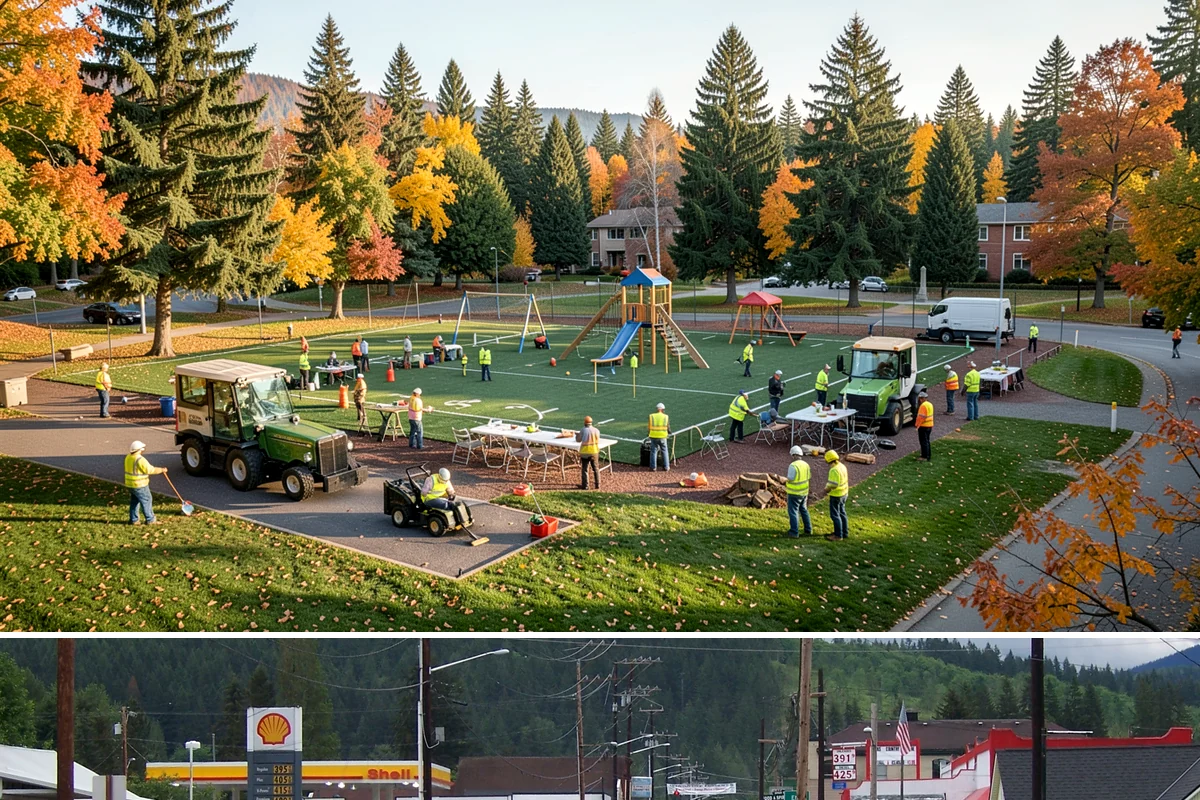 Banner Installation in Granite Falls, Snohomish County, WA - Banner cycles turn over most frequently in spring and summer as the civic event calendar fills.