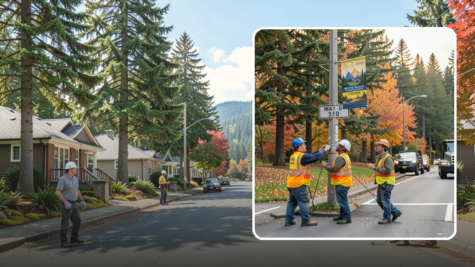 Banner Installation in Hunts Point, King County, WA - Installation of street banners and pole banners for Western Washington civic and event promotions.