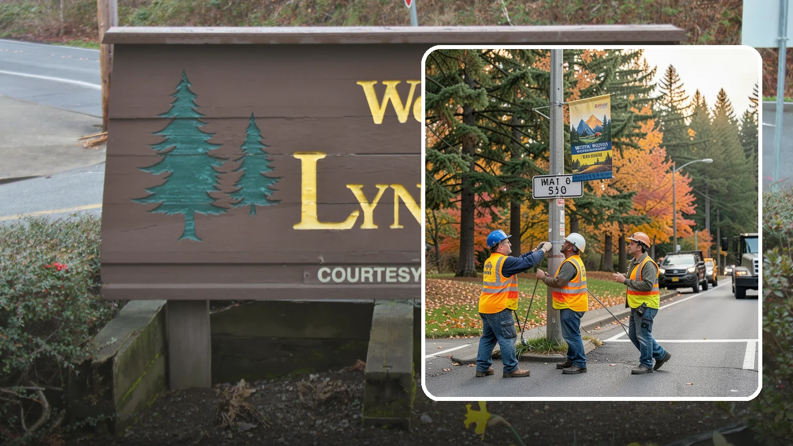 Banner Installation in Lynnwood, Snohomish County, WA - Installation of street banners and pole banners for Western Washington civic and event promotions.