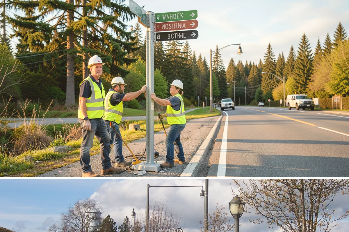 Banner Installation in Marysville, Snohomish County, WA - Banner cycles turn over most frequently in spring and summer as the civic event calendar fills.