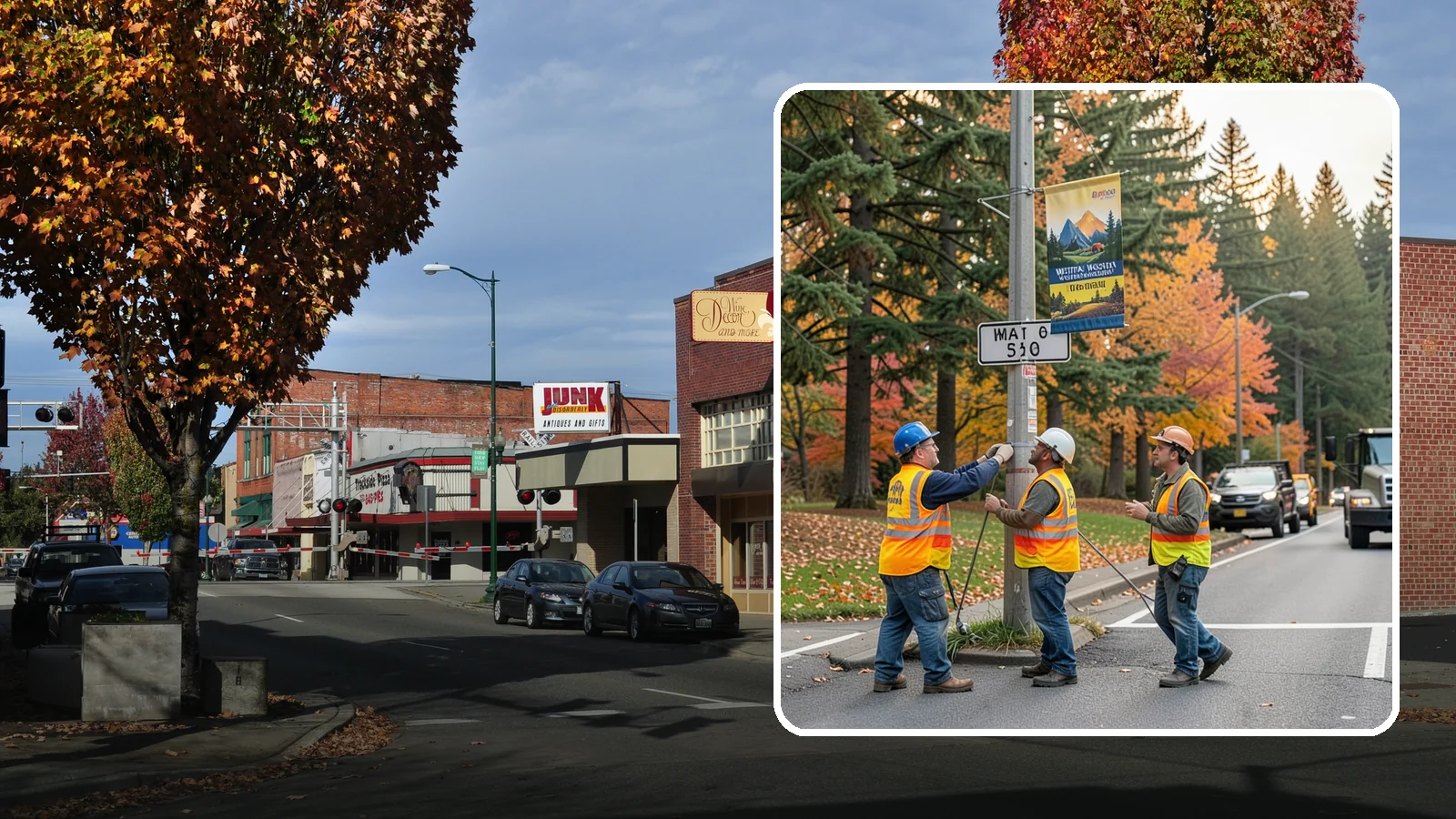 Banner Installation in Puyallup, Pierce County, WA - Installation of street banners and pole banners for Western Washington civic and event promotions.
