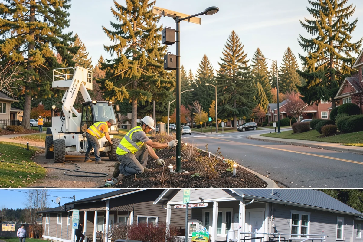 Banner Installation in South Prairie, Pierce County, WA - Banner cycles turn over most frequently in spring and summer as the civic event calendar fills.