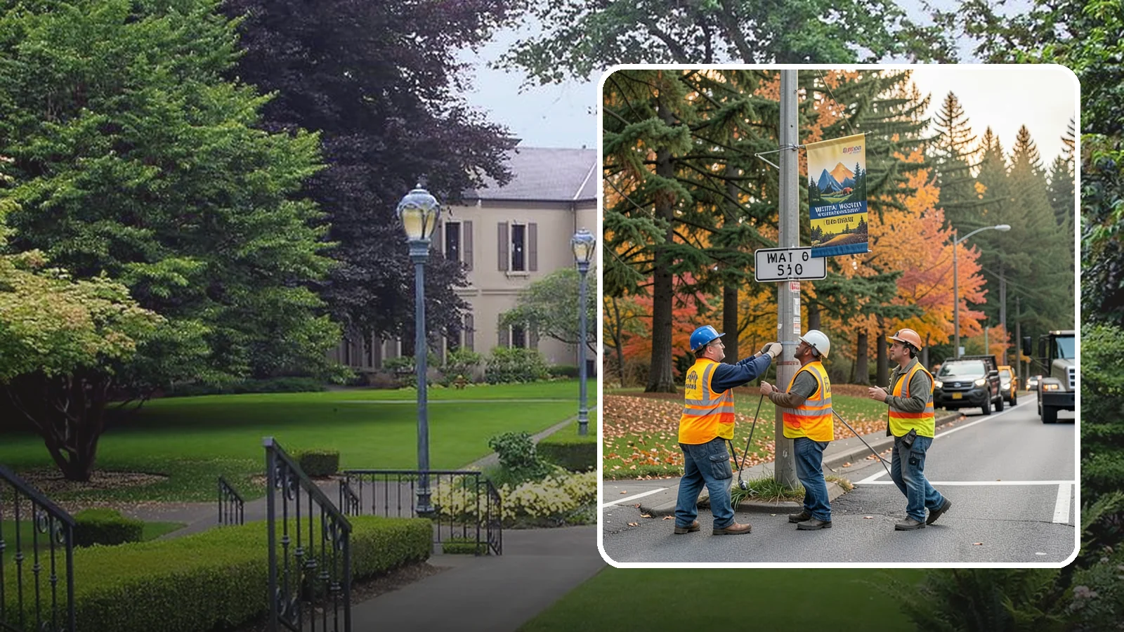 Banner Installation in Woodinville, King County, WA - Installation of street banners and pole banners for Western Washington civic and event promotions.
