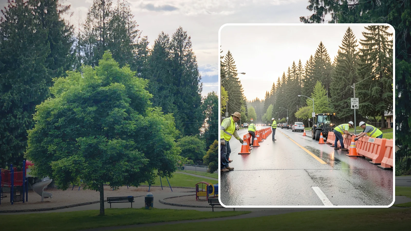 Barricade Placement in Bonney Lake, Pierce County, WA - Placement of event and traffic barricades for Western Washington public events and road closures.