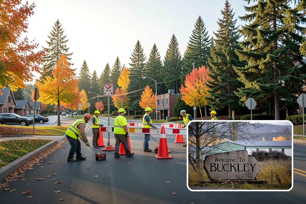 Barricade Placement in Buckley, Pierce County, WA - Placement aligned with approved traffic-control plans