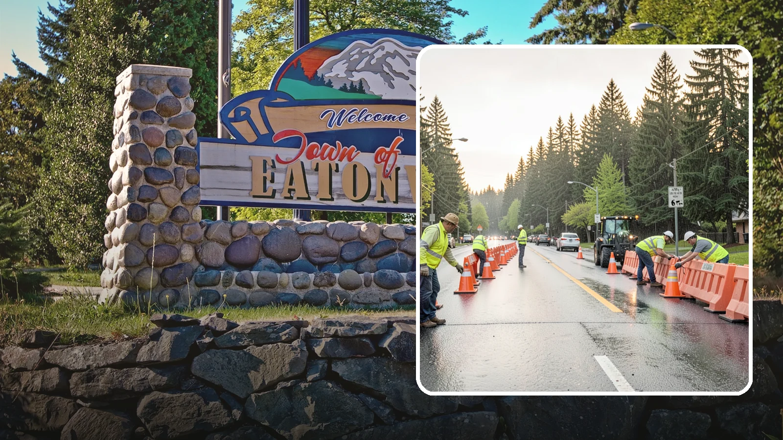 Barricade Placement in Eatonville, Pierce County, WA - Placement of event and traffic barricades for Western Washington public events and road closures.