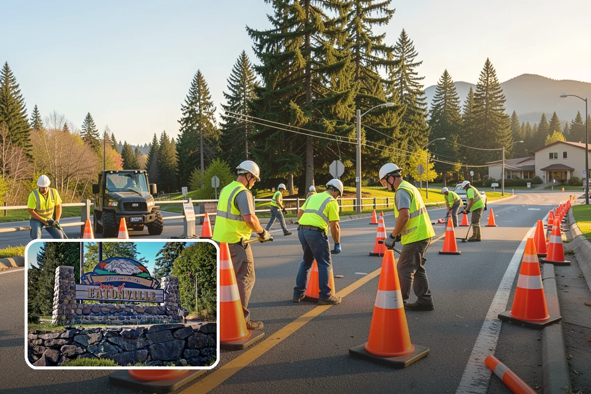 Barricade Placement in Eatonville, Pierce County, WA - Placement aligned with approved traffic-control plans