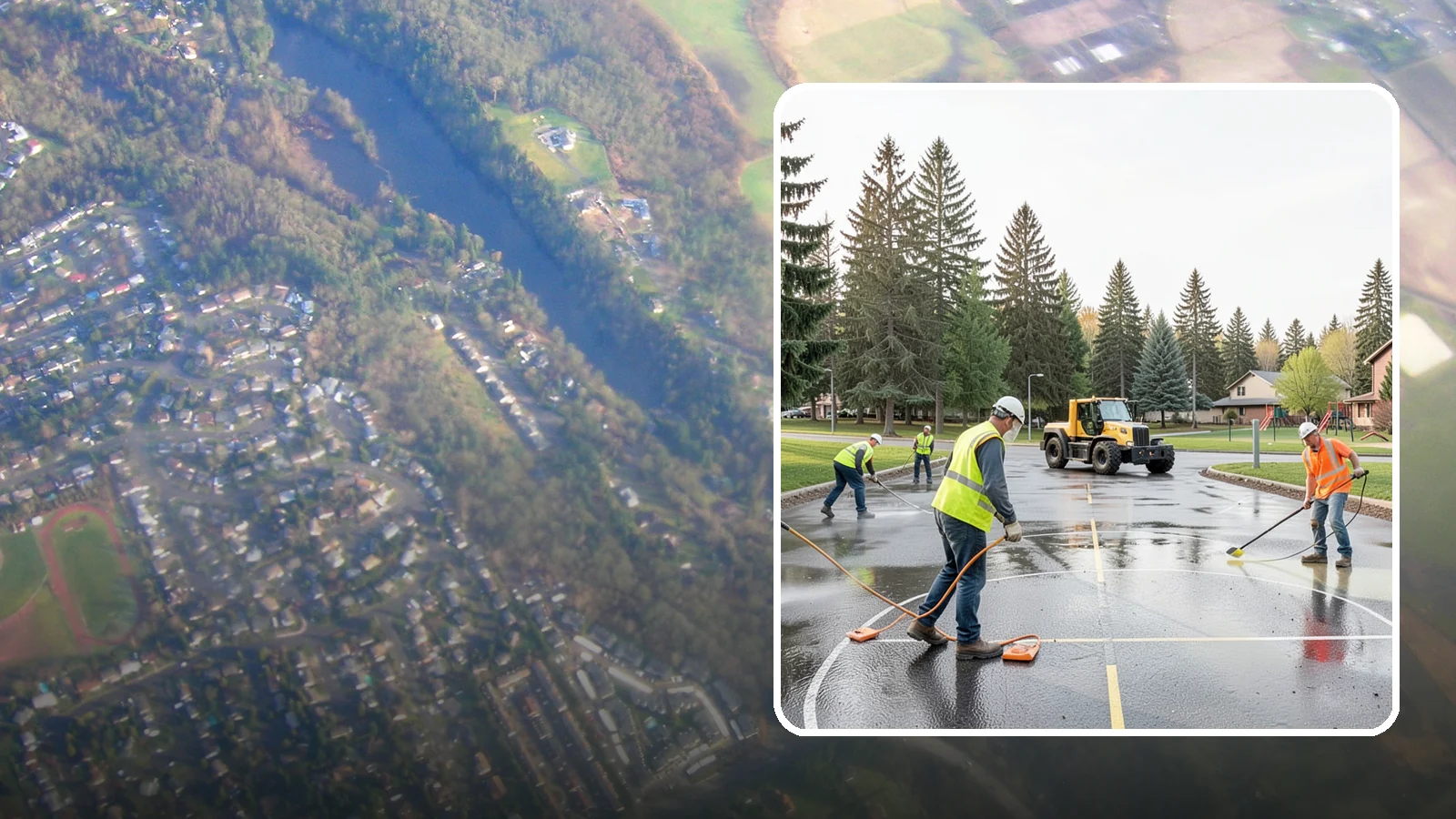Basketball Court Cleaning in Algona, King County, WA - Pressure cleaning that restores traction and appearance to outdoor public basketball courts.