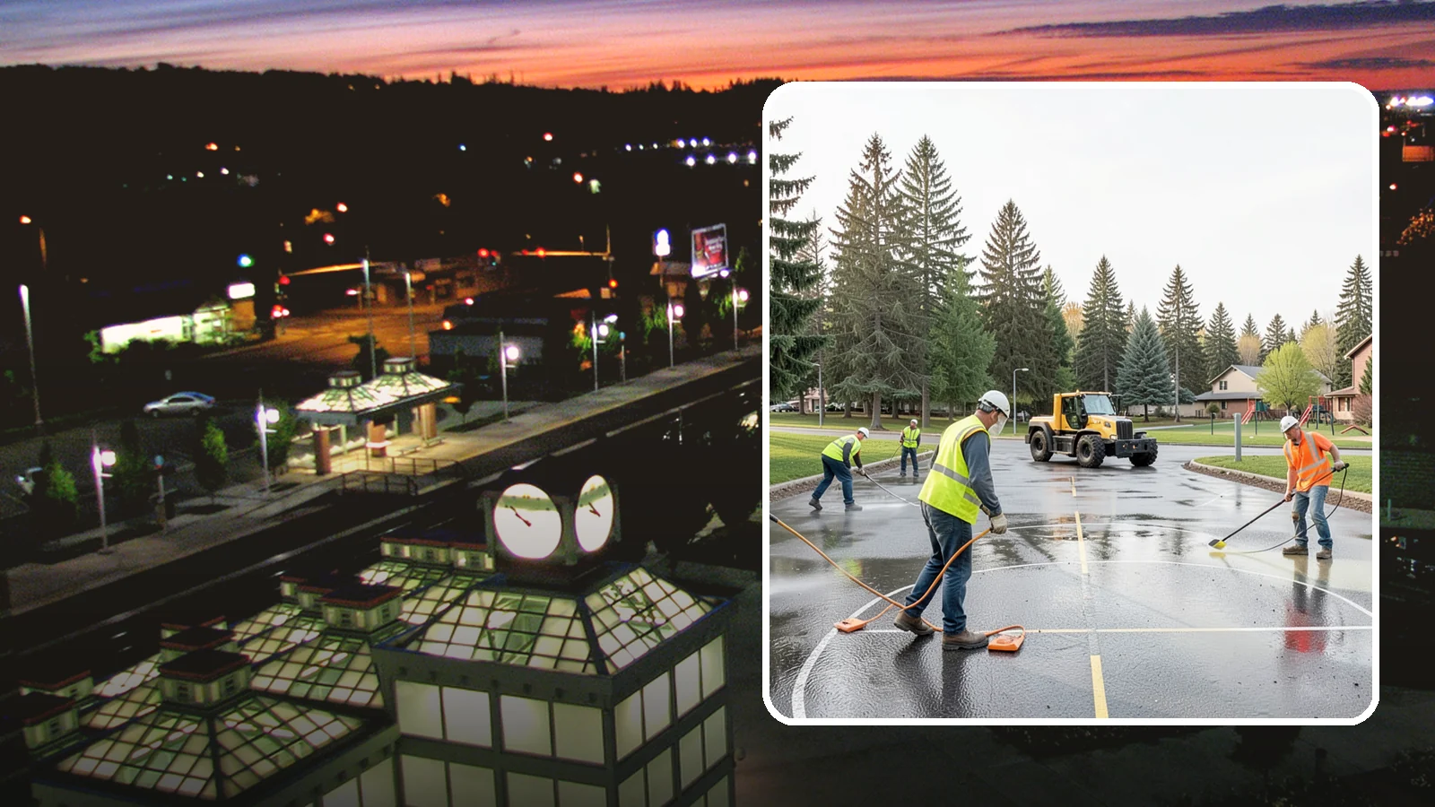 Basketball Court Cleaning in Auburn, King County, WA - Pressure cleaning that restores traction and appearance to outdoor public basketball courts.